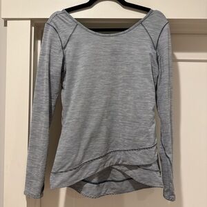 Blue and cream striped women’s workout top